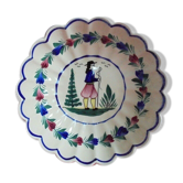 Round flat hollow Breton motifs signed HR Quimper