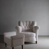 White faux shearling lounge chair | Sweden | 1940s