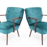 1970s Pair of Refurbished Beech Armchairs in Velvet, Czechoslovakia