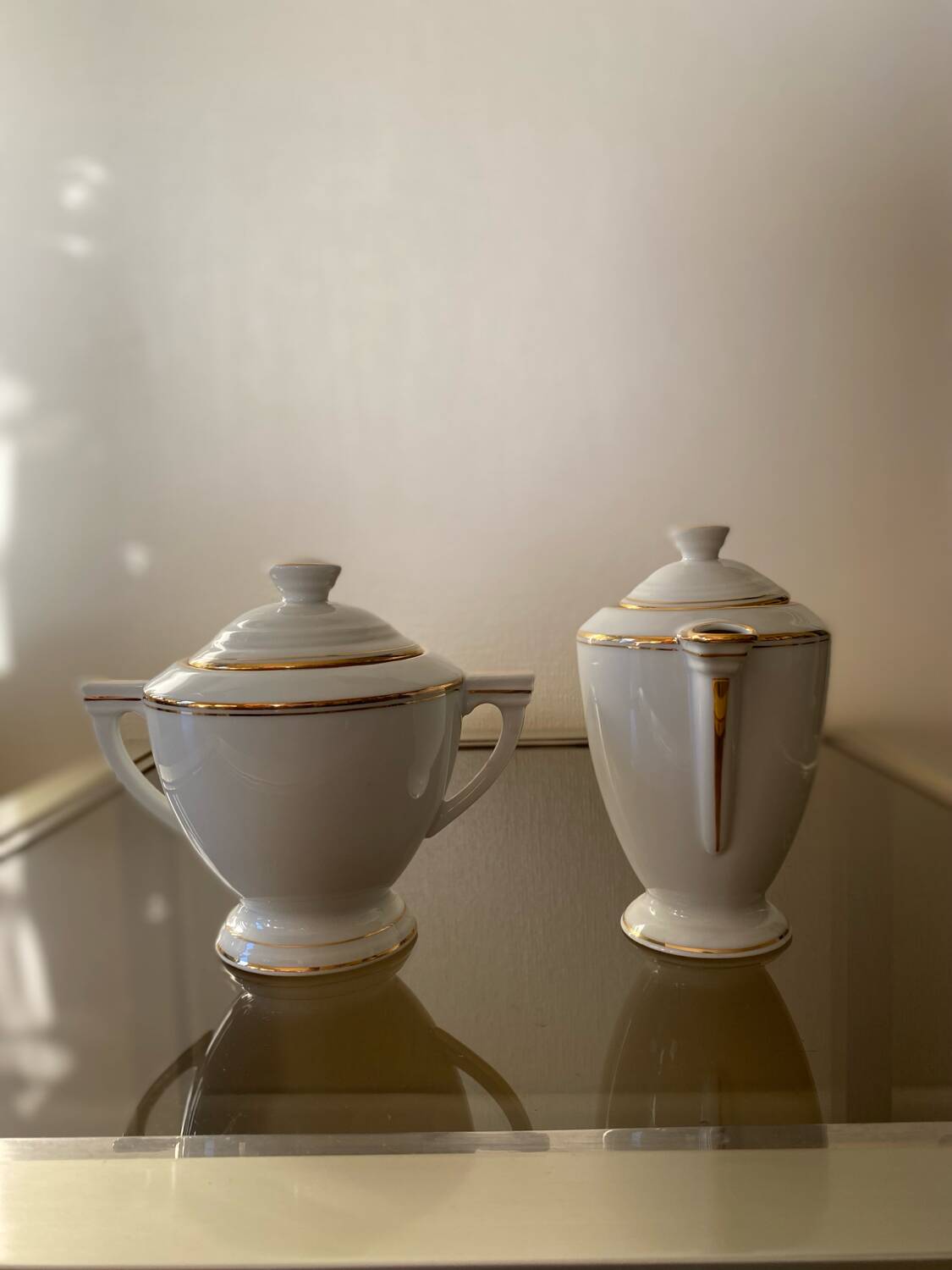Sugar bowl and milk jug in Pallas Limoge porcelain