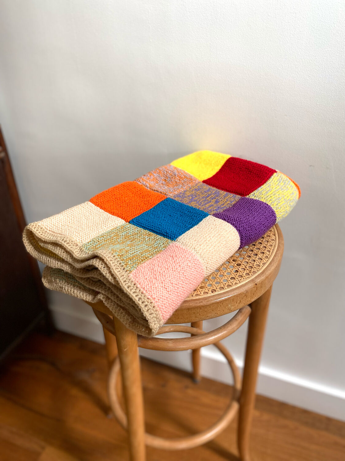 Granny Square Multicolor Crochet Old Wool Blanket