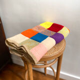 Plaid couverture en laine ancienne crochet multicolore granny square