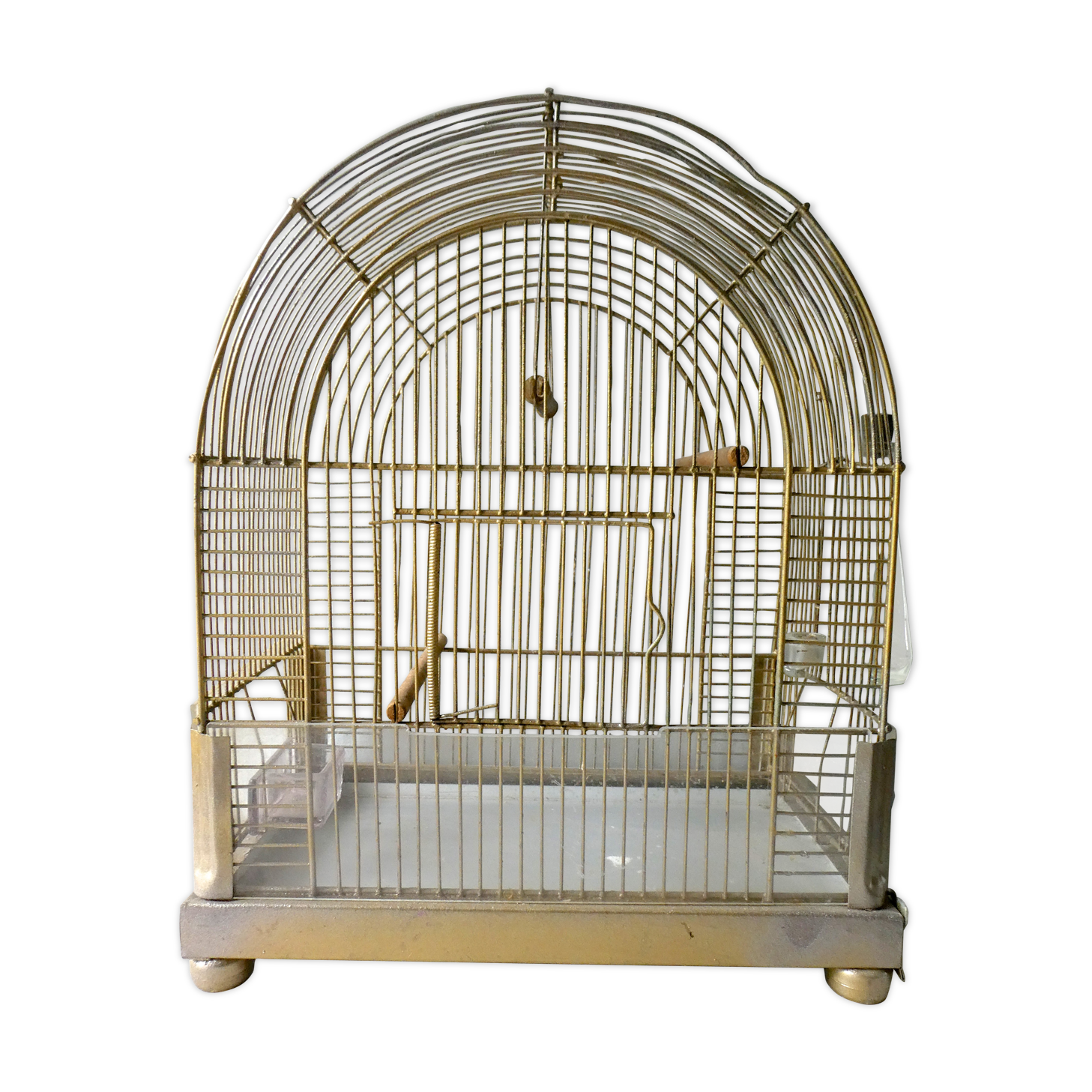 Cage à oiseaux en métal doré des années 60