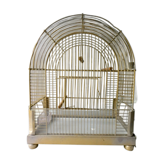 Cage à oiseaux en métal doré des années 60