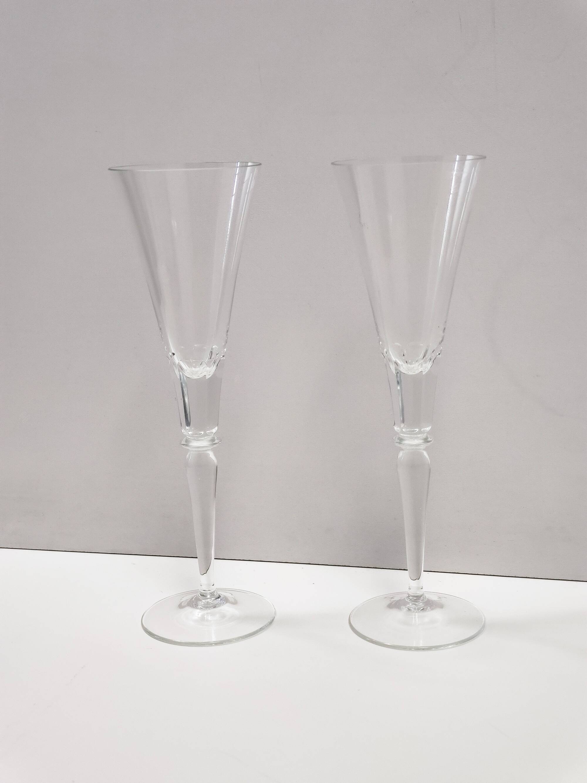 Pair of Vintage Transparent Crystal Flutes attributed to Baccarat