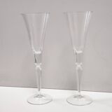 Pair of Vintage Transparent Crystal Flutes attributed to Baccarat