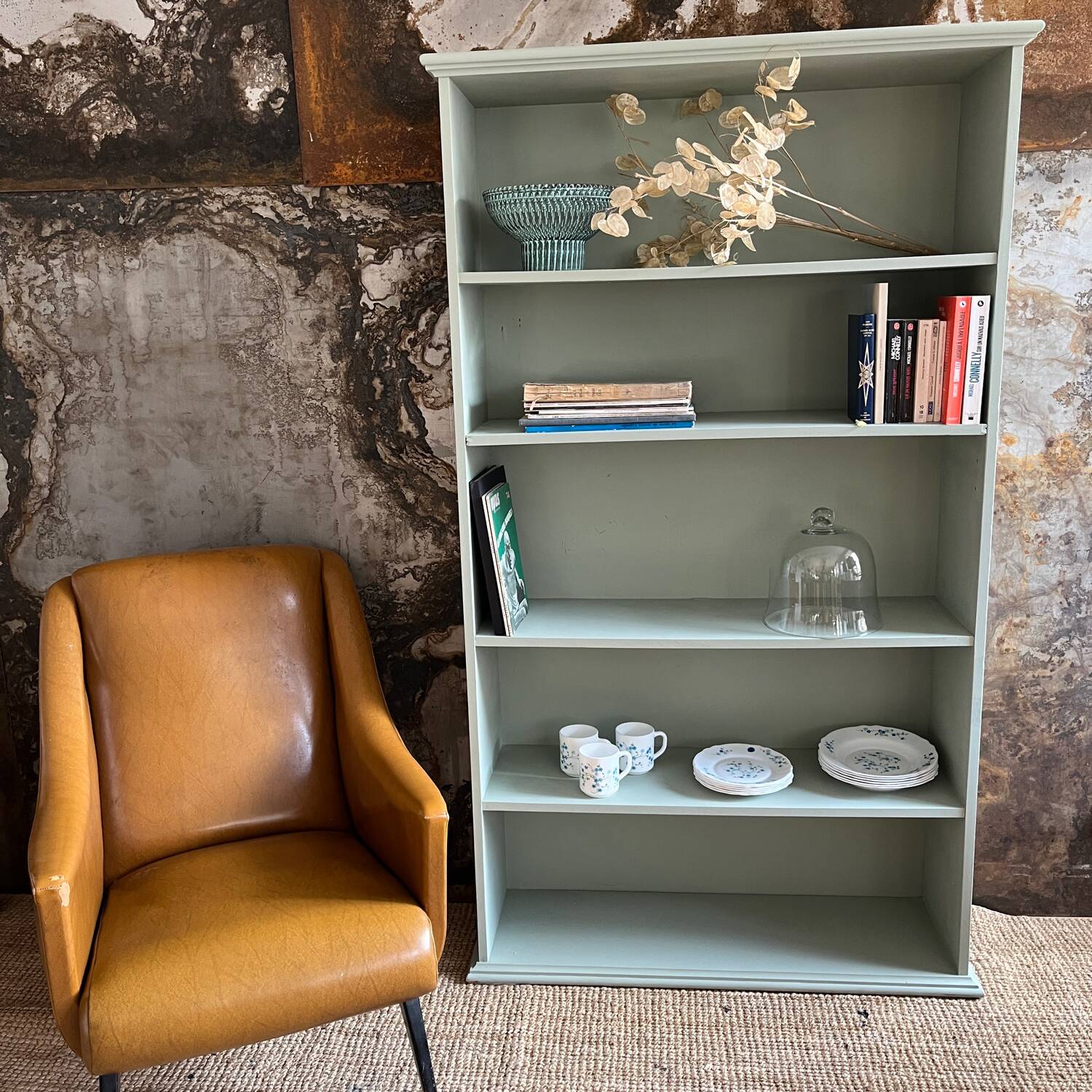 Celadon green bookcase