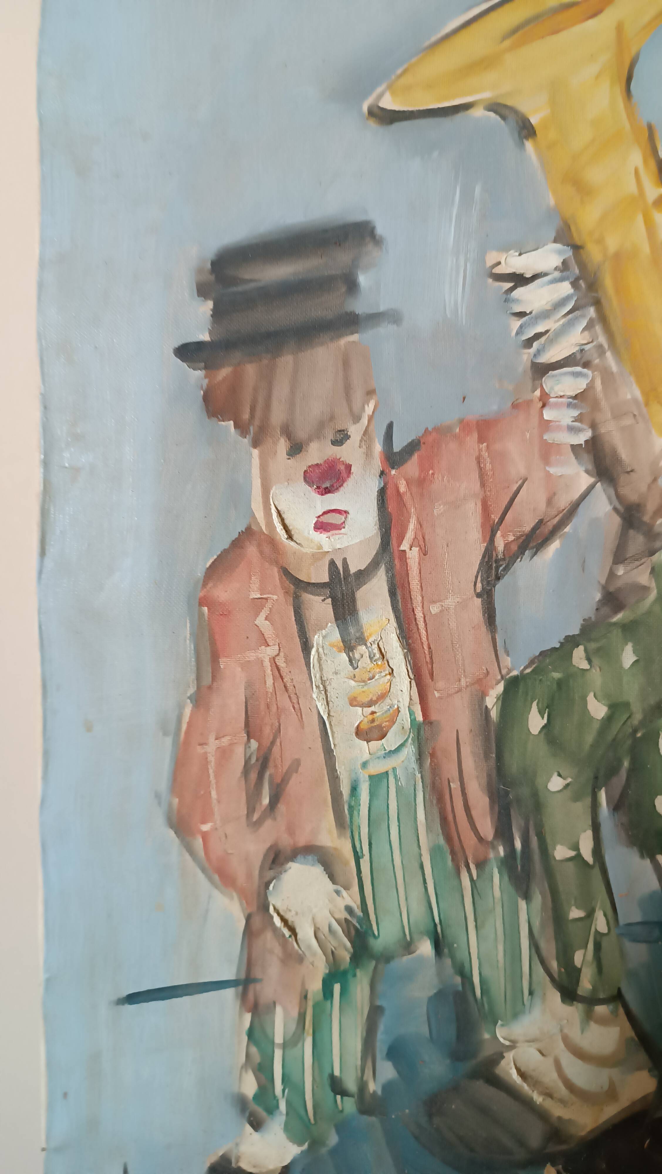 Peinture à l'huile sur toile nando da pistoia, clowns des années 60
