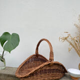 Large old woven wicker log basket