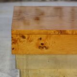 Coffee table in elm burl and brass, 1970
