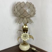 Brass lamp, metal and mother-of-pearl
