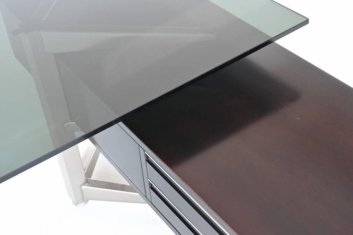 Bureau d'angle exécutif Abbondinterni en acajou et verre, Italie, 1970