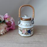Old Great Mustard Pot with Ceramic Wicker Handle France