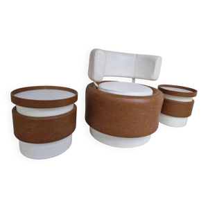 Fauteuil tonneau + 2 - cognac