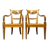 Pair of directoire style armchairs - consulate in blond walnut circa 1900