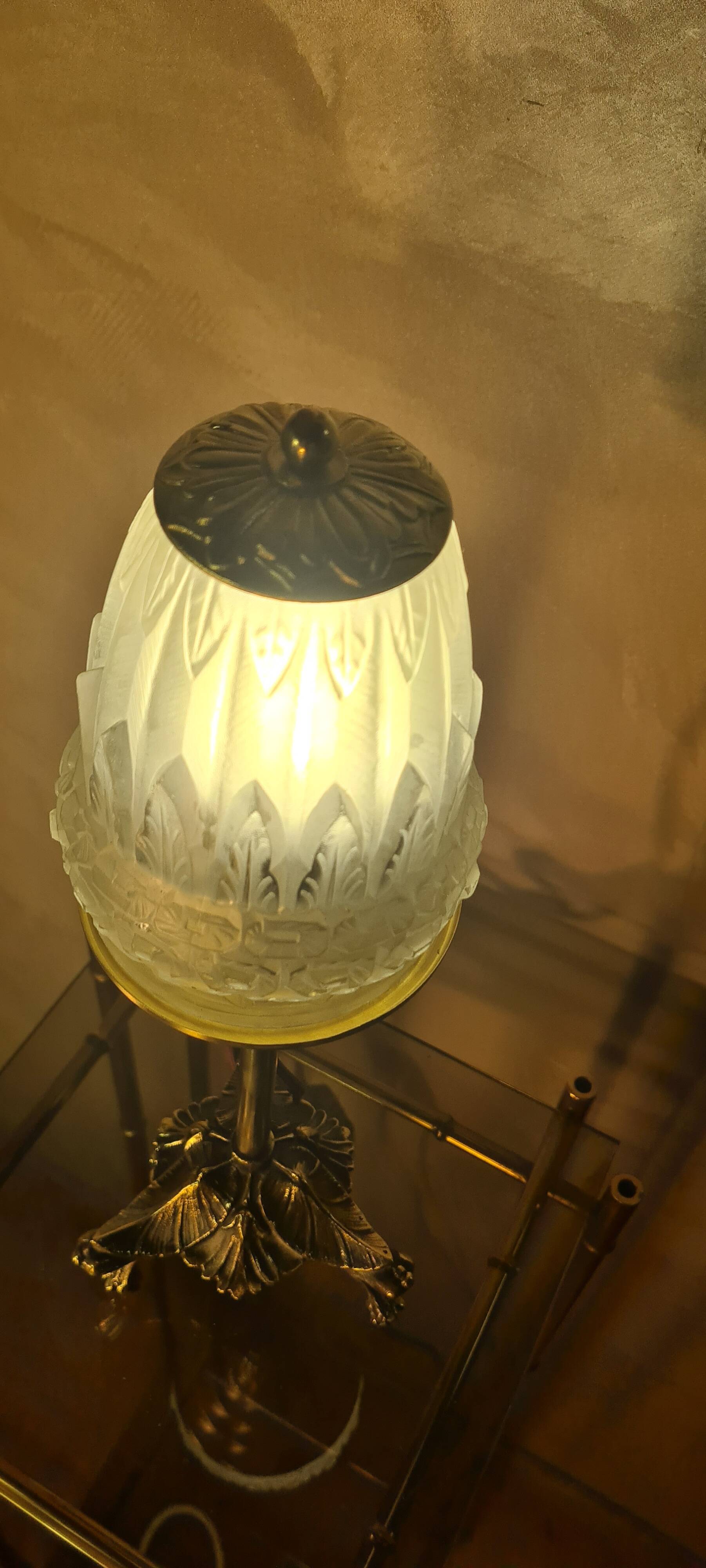 art nouveau lamp signed rolland paris style muller hettier and vincent 38x12