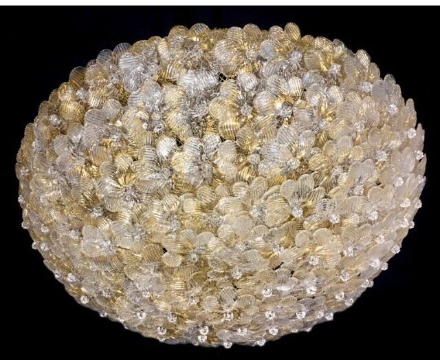 Murano gold glass ceiling light with more than 100 Barovier & Toso flowers