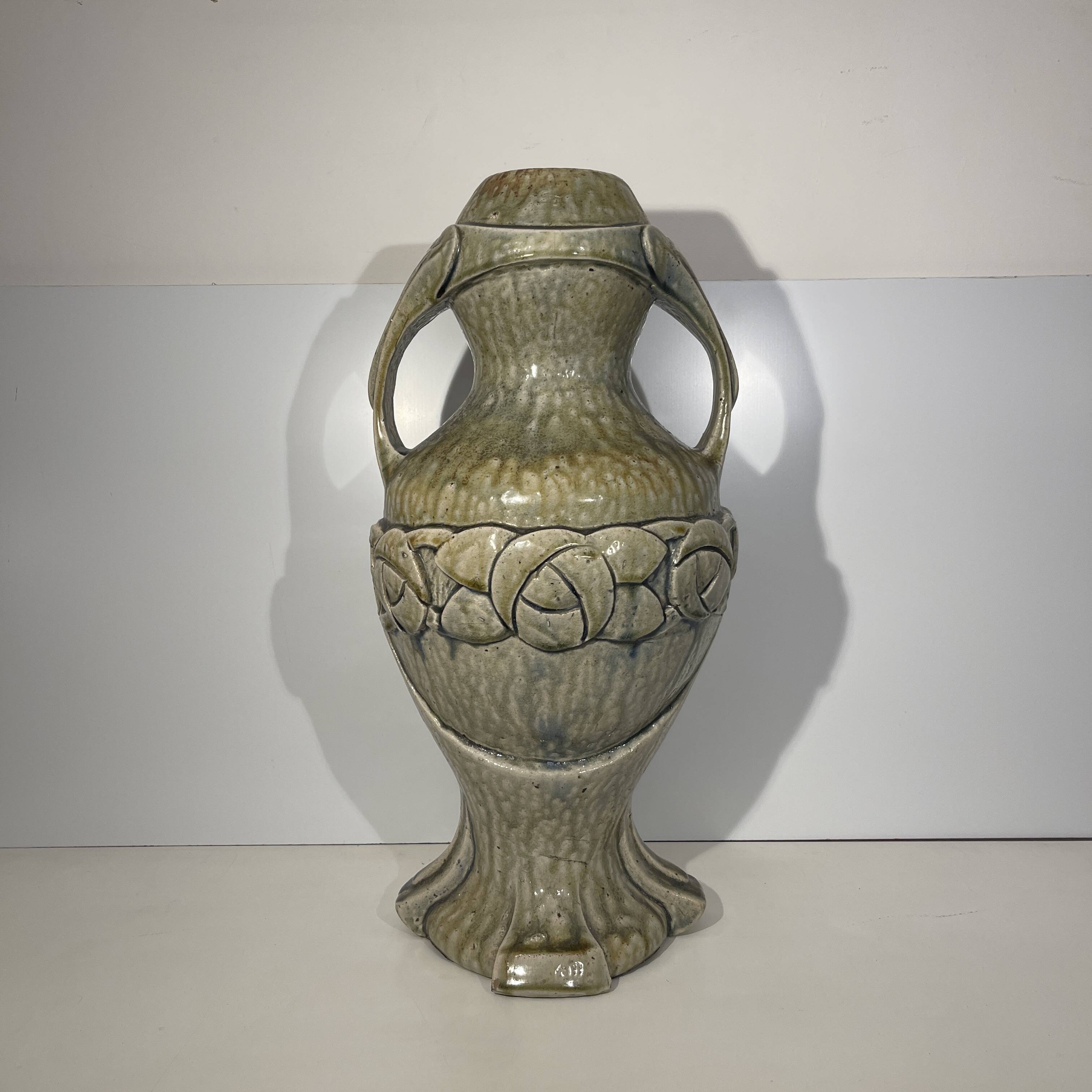 Outdoor vase / sculpture, HELMAN, Art Nouveau glazed stoneware, ca. 1900