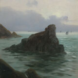 Magnificent painting HSC Marine Quiberon 1919 seaside Brittany sailboats