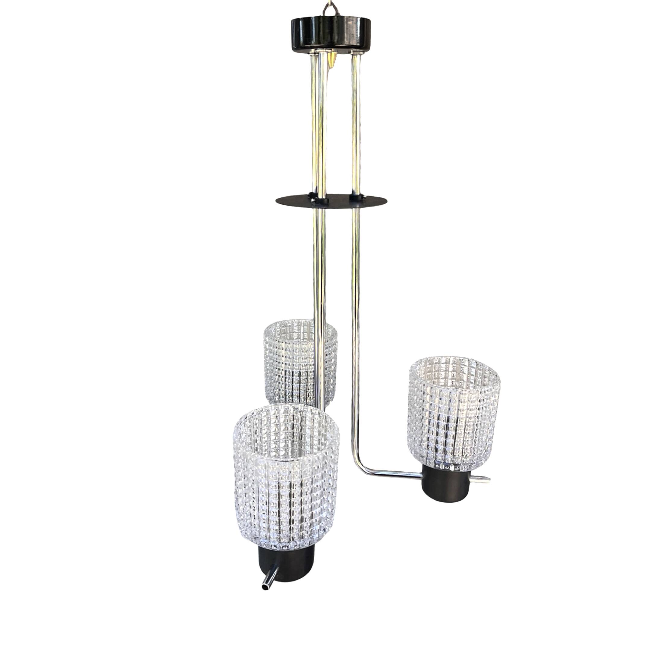 Elektroinstala Jílové pendant lamp, Czechoslovakia, 1970s, embossed glass