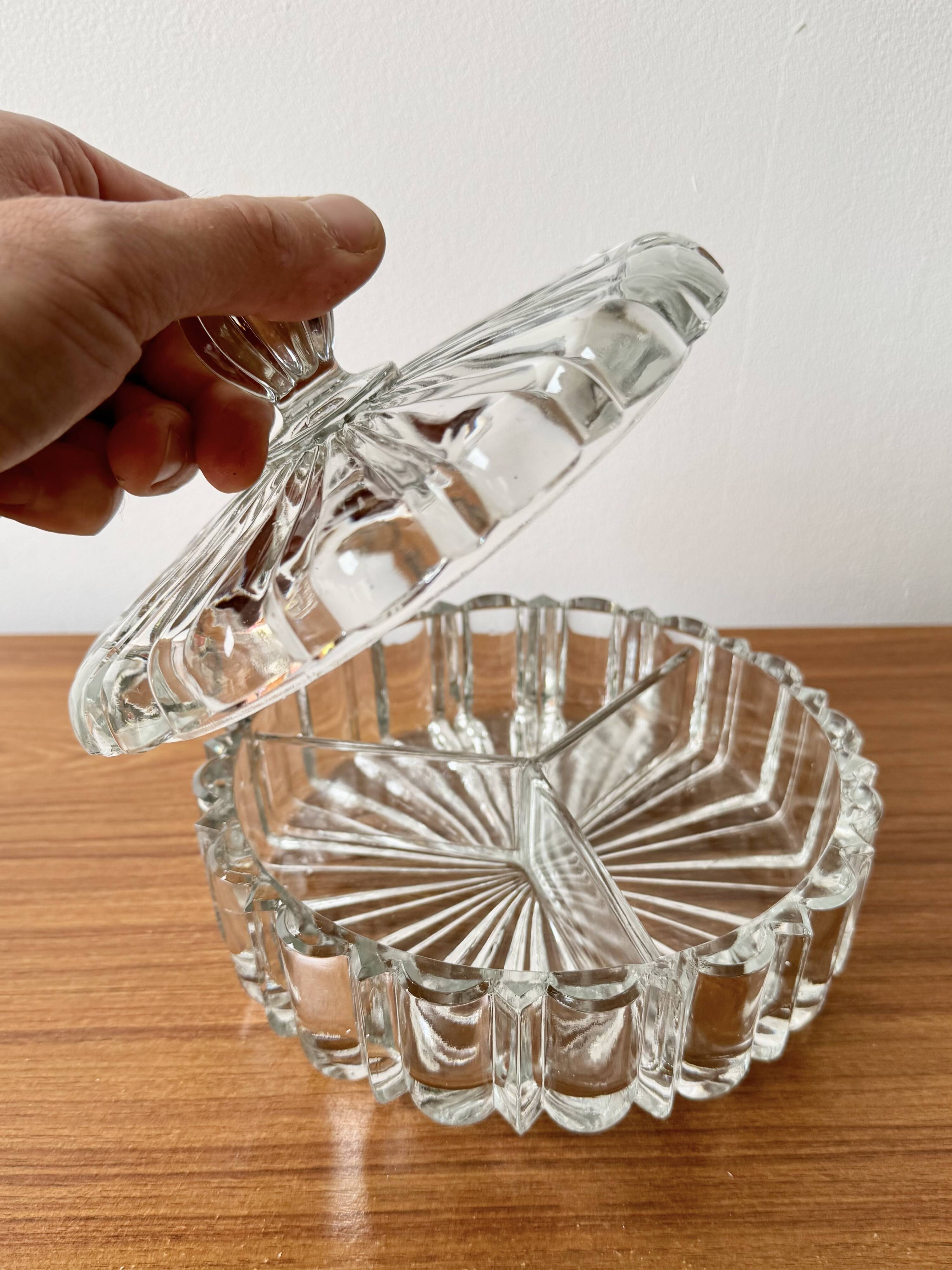 Vintage Glass Trinket Bowl with Lid