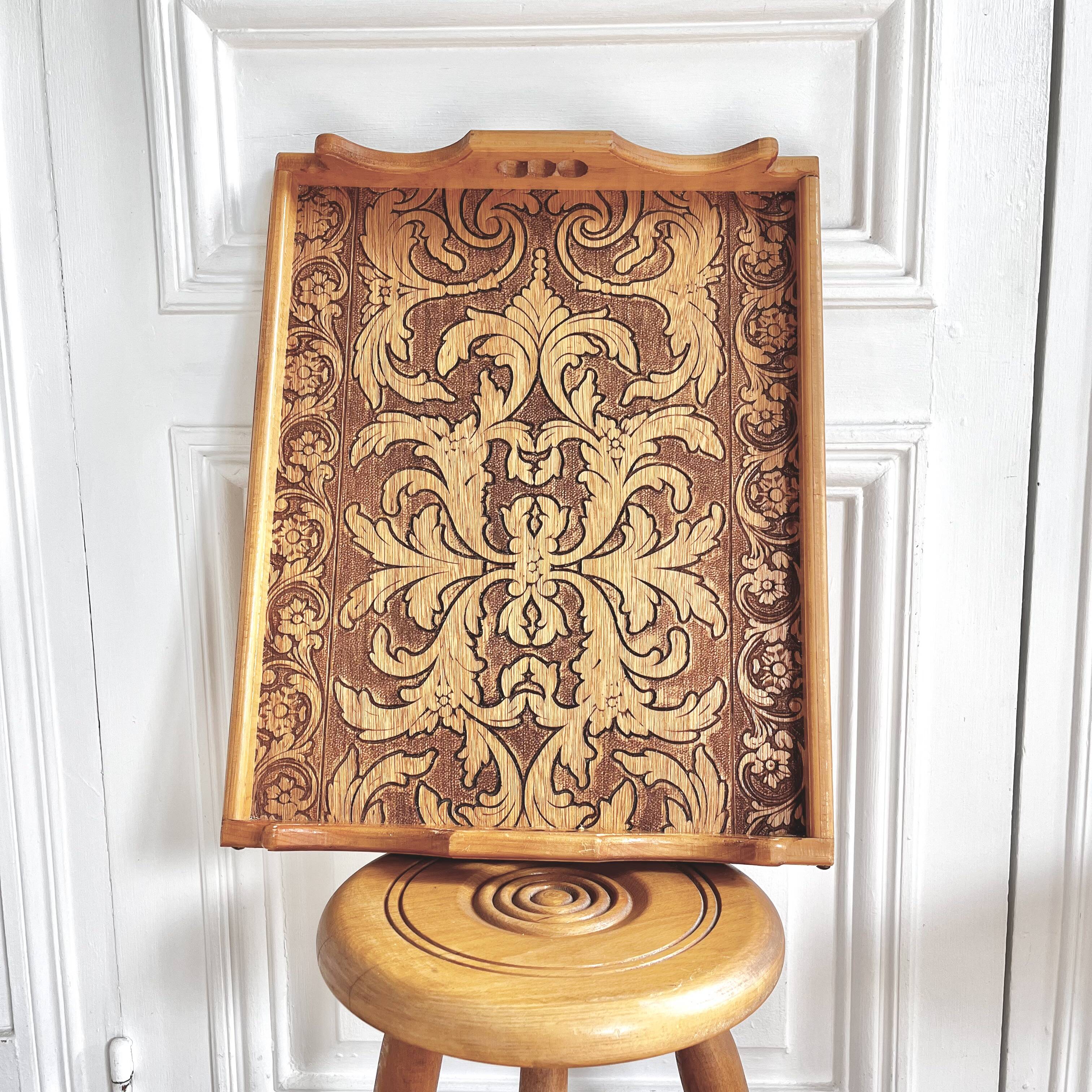 Engraved wooden tray