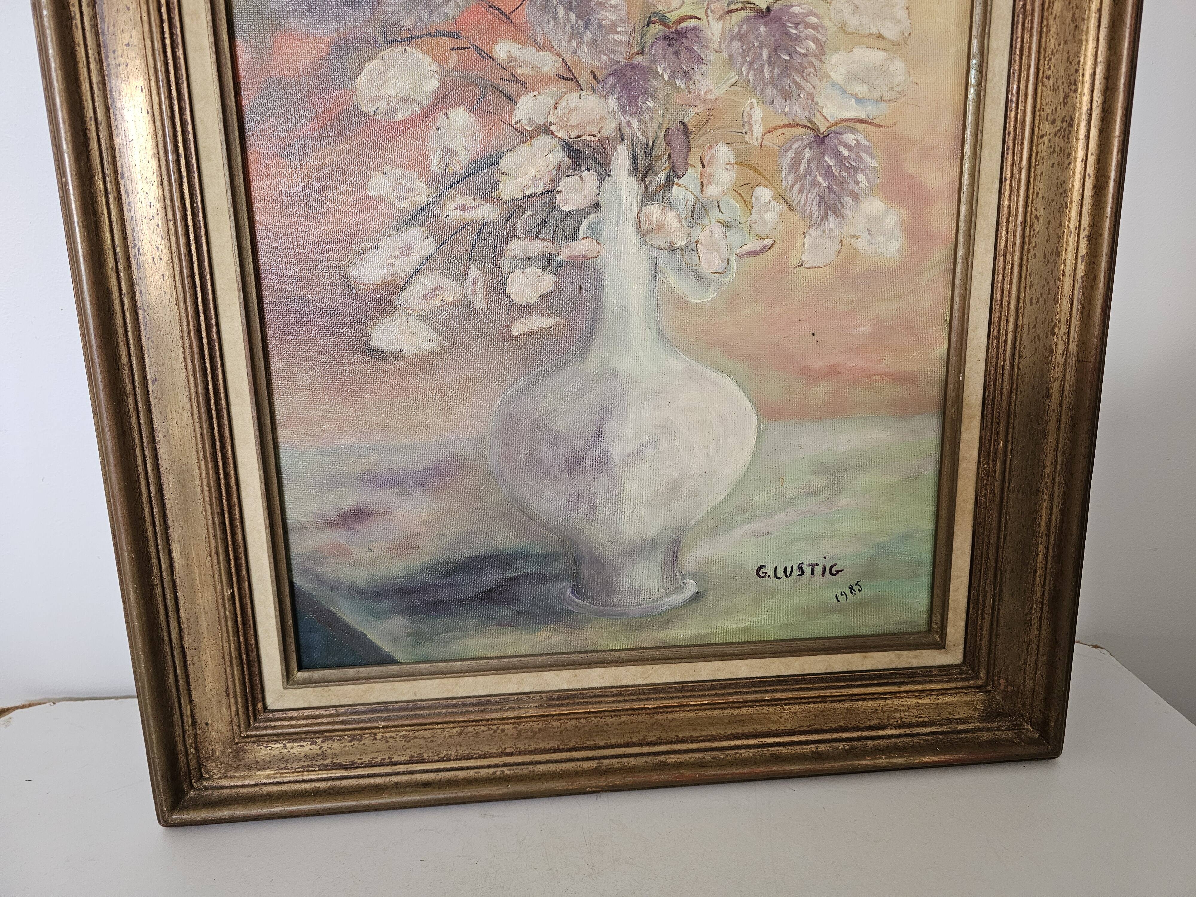 Oil on Canvas - Flower Bouquet Signed G Lustig 1985
