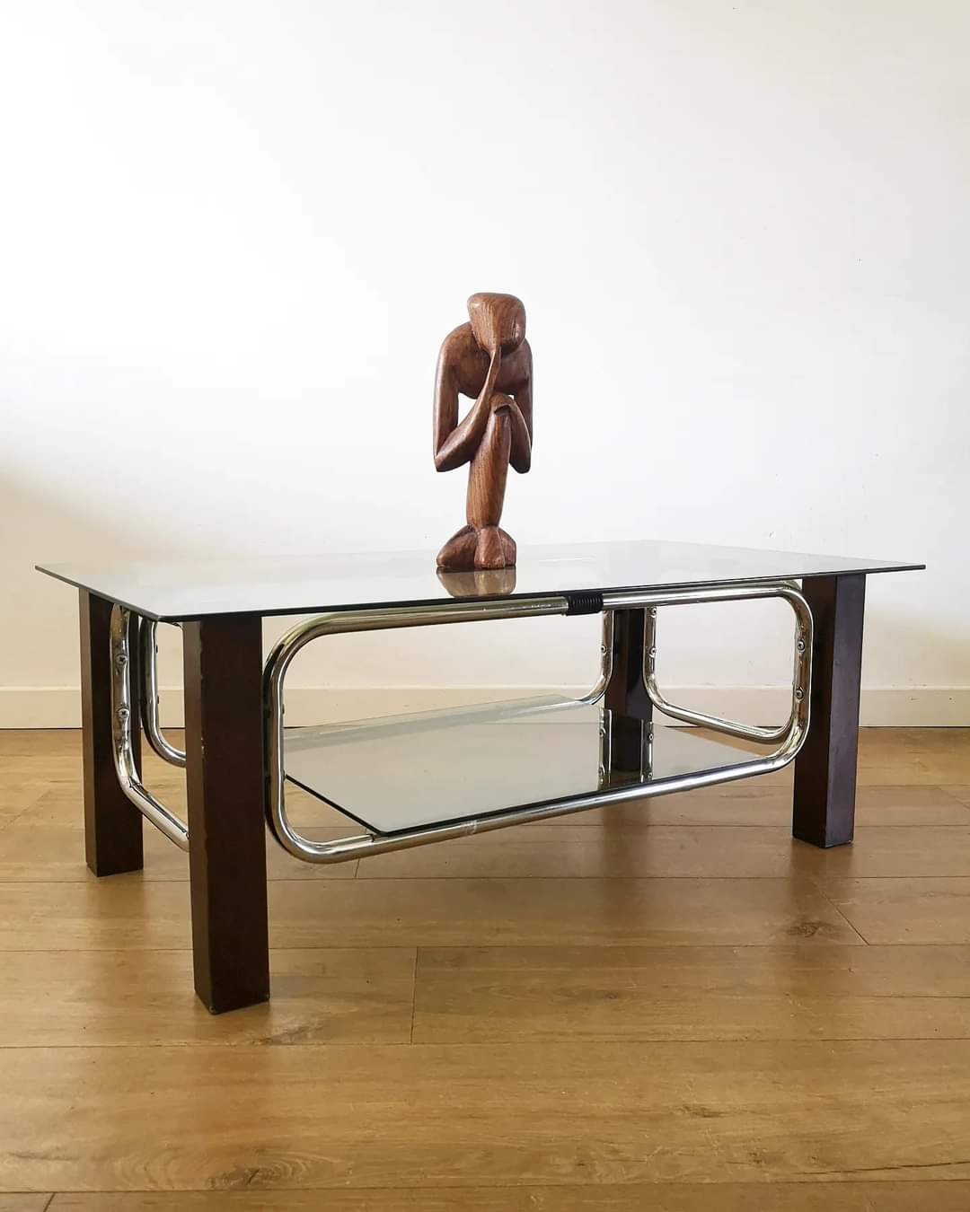 Coffee table 70 double smoked glass tray