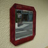 Miroir mural Aldo Tura en cuir de chèvre laqué rouge