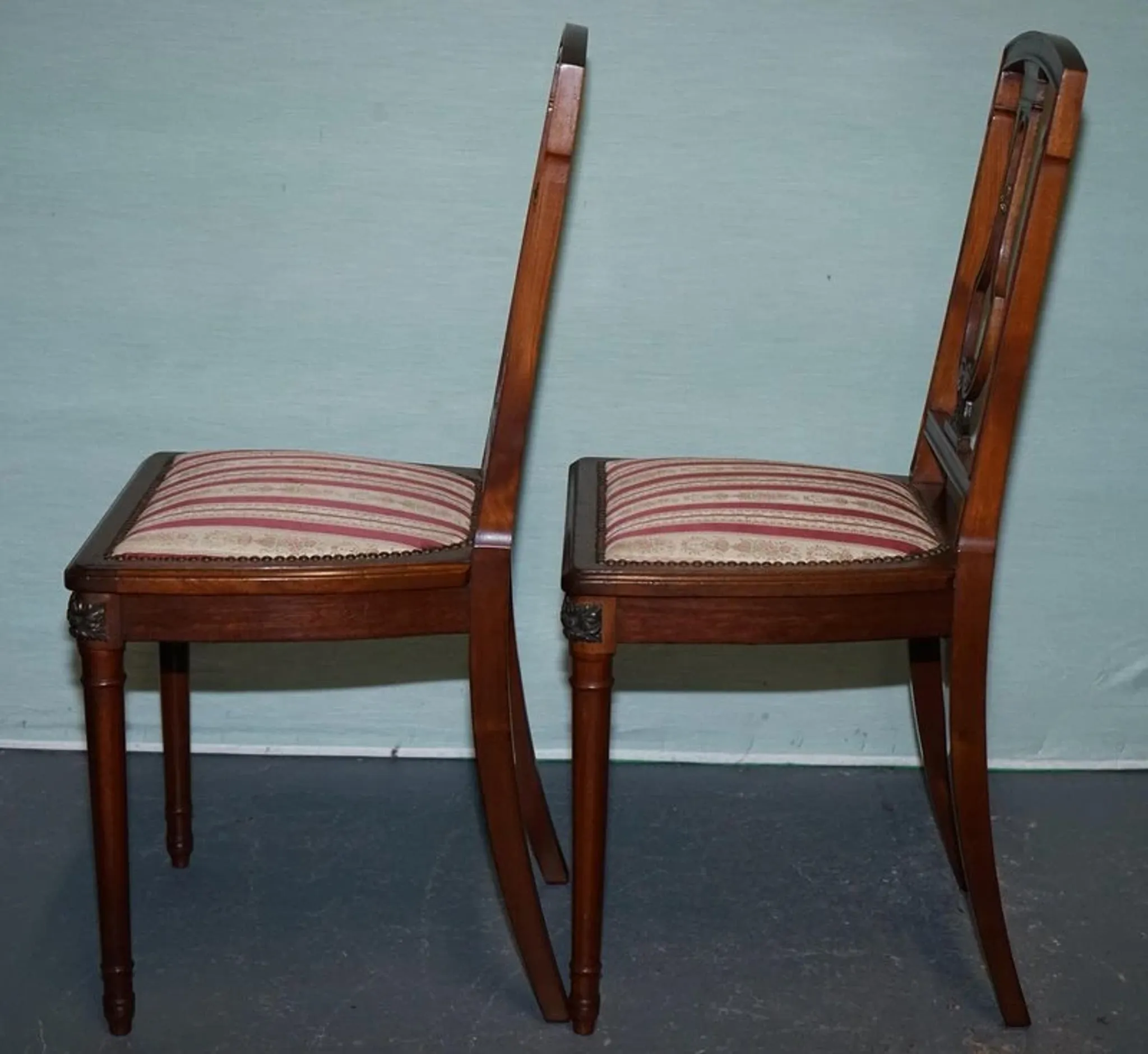 Set of Vintage Wooden Dining Chairs with Carved Details