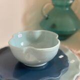 Bol céramique émaillée artisanal fleur trèfle pop bleu ciel