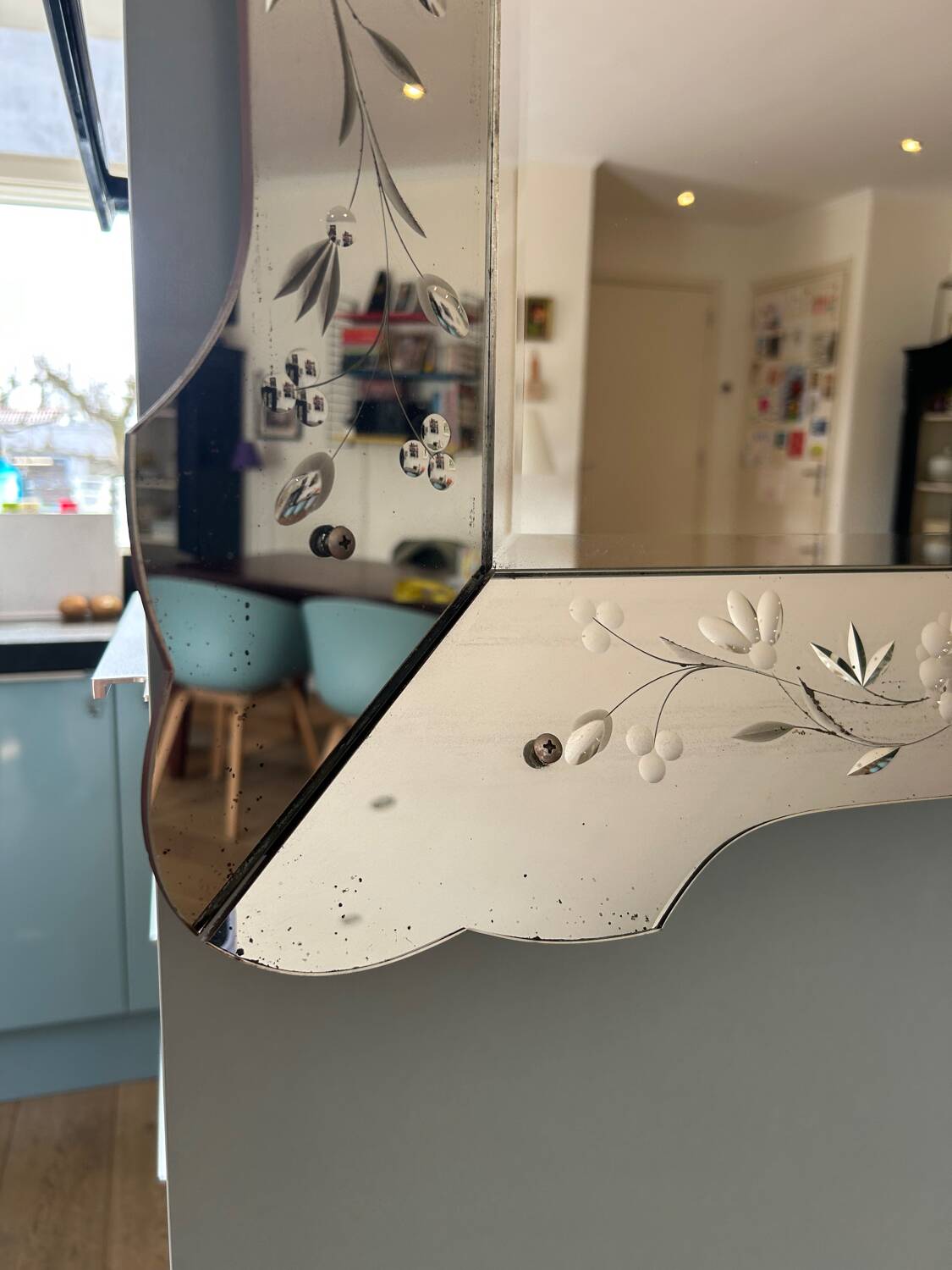 Prachtige Vintage Venetiaanse Spiegel – Geëtst Glas 79x58 cm