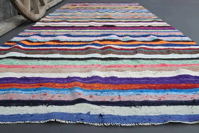 1970s Vintage Turkish Oushak Handmade Wool Cotton Blue Runner Rug 142x347