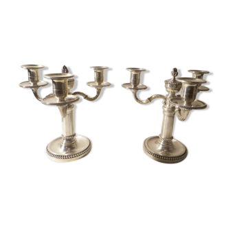 Pair of candlesticks punch Minerva-Christofle/Cardeilhac, - 1 kg 730-3 branches with bobeches