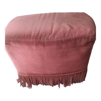 Vintage pink old velvet pouf with fringes