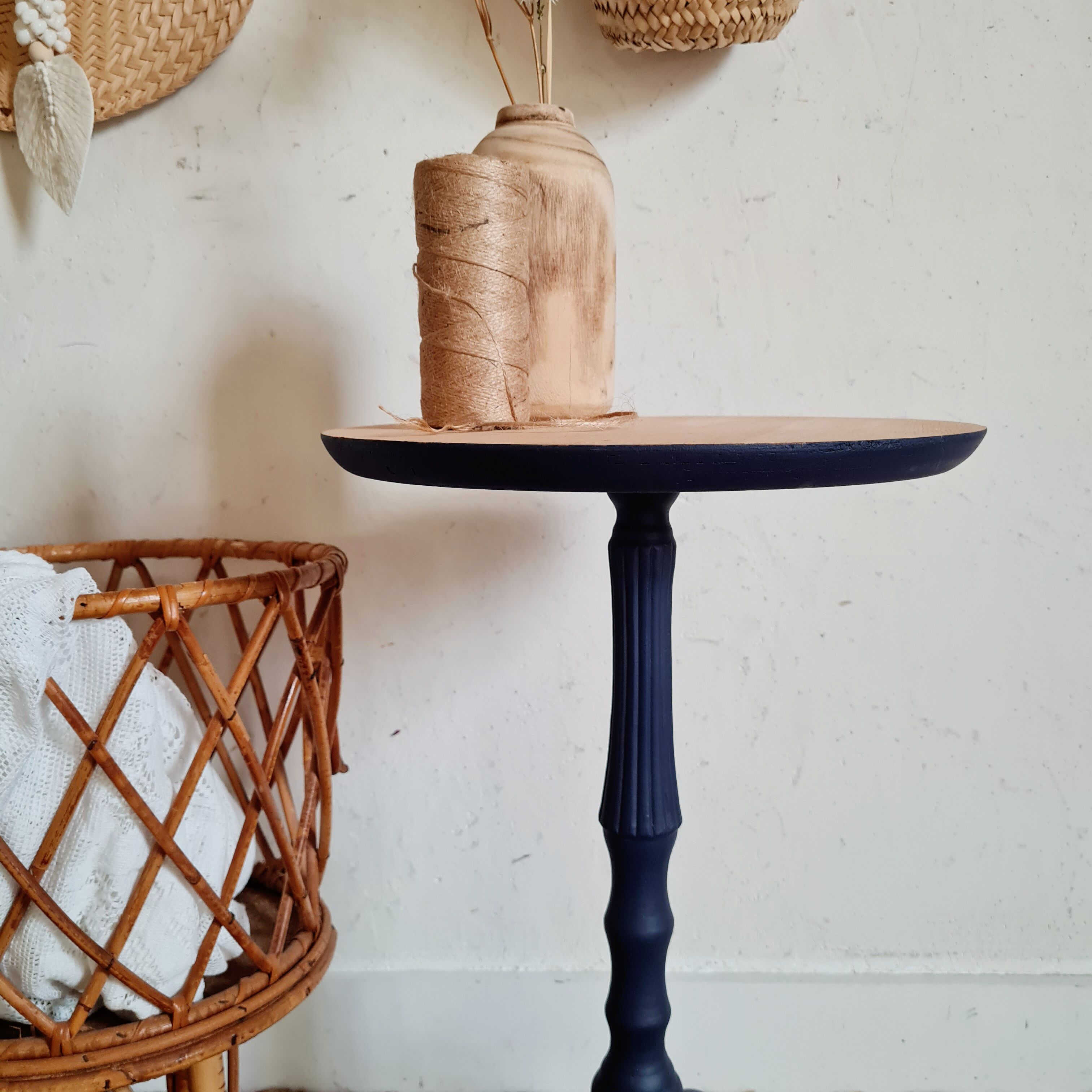 Side table blue base and raw top