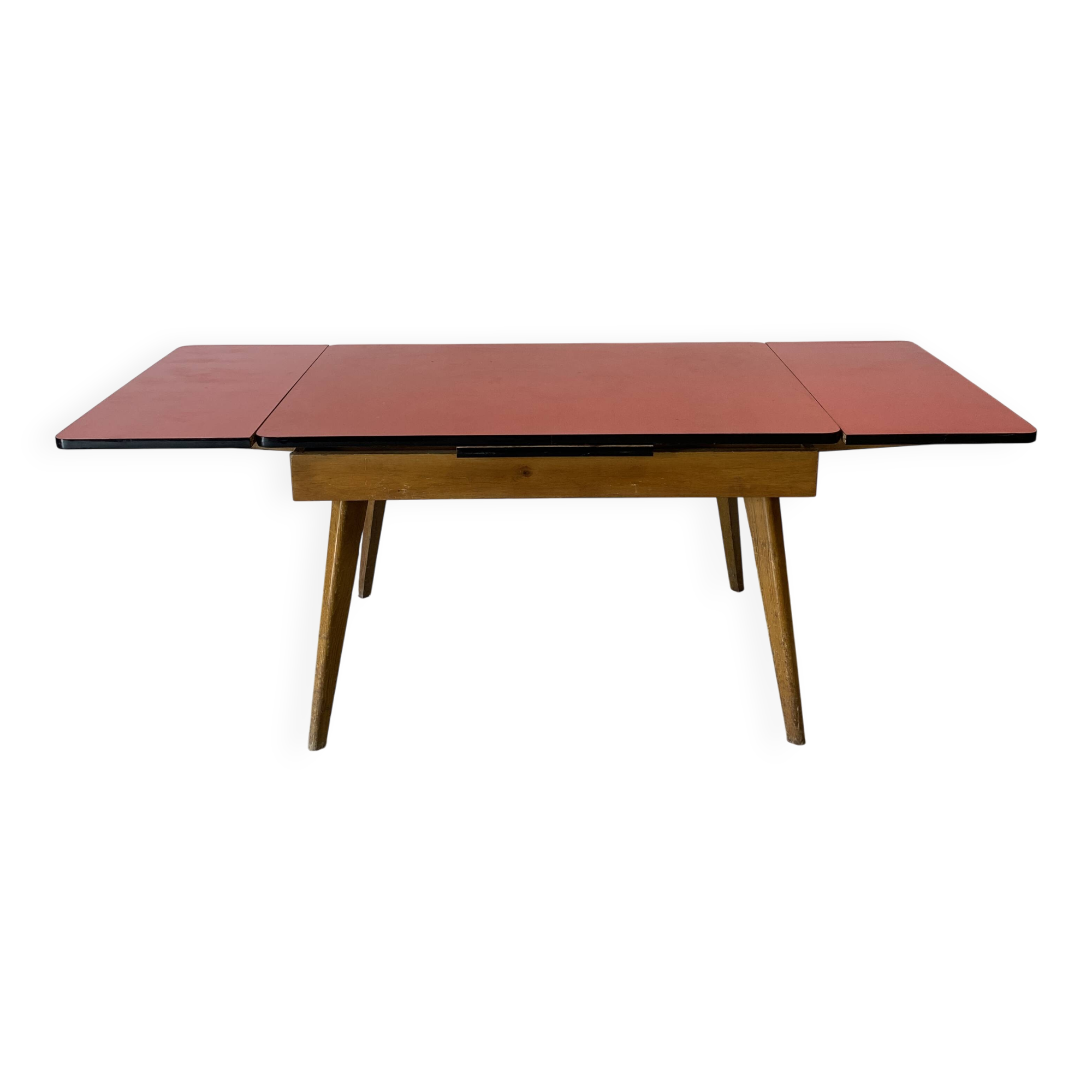 Table à rallonges en Formica et pieds bois