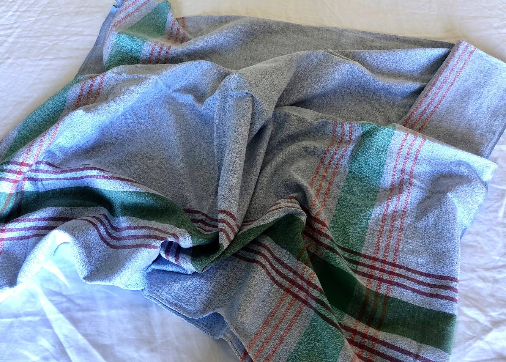 Vintage tablecloth, blue with stripes