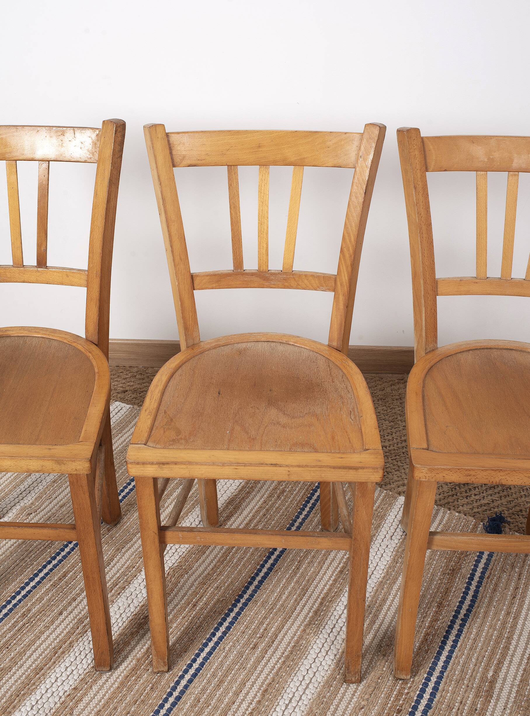 6 bistro chairs, blond wood, typical Luterma brand, 1950s-60s