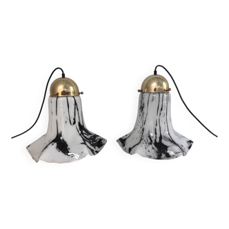 Glass pendant lights by Peill & Putzler, Petunia model 1970