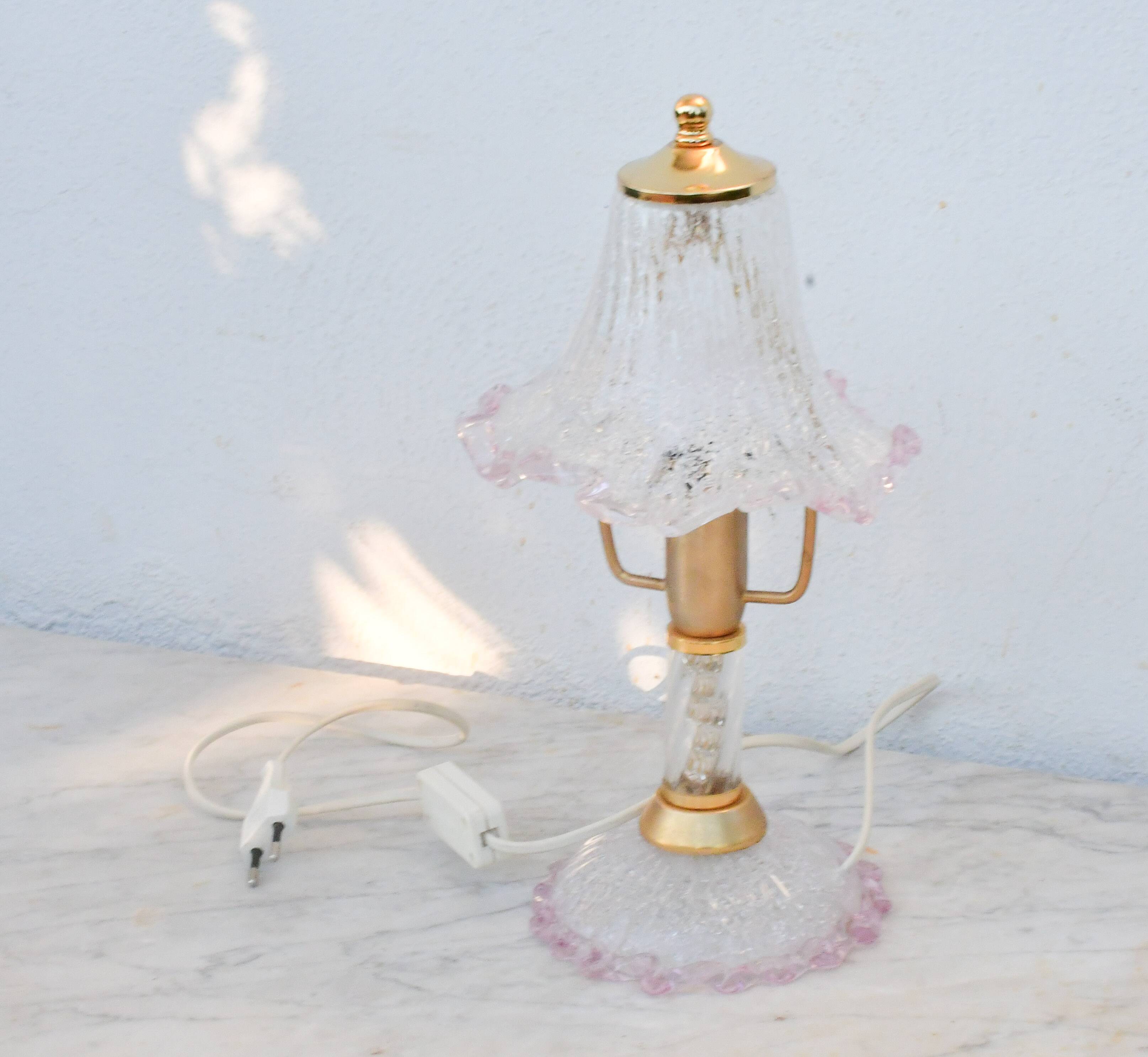 Pink Murano glass vintage table lamp, 1980s
