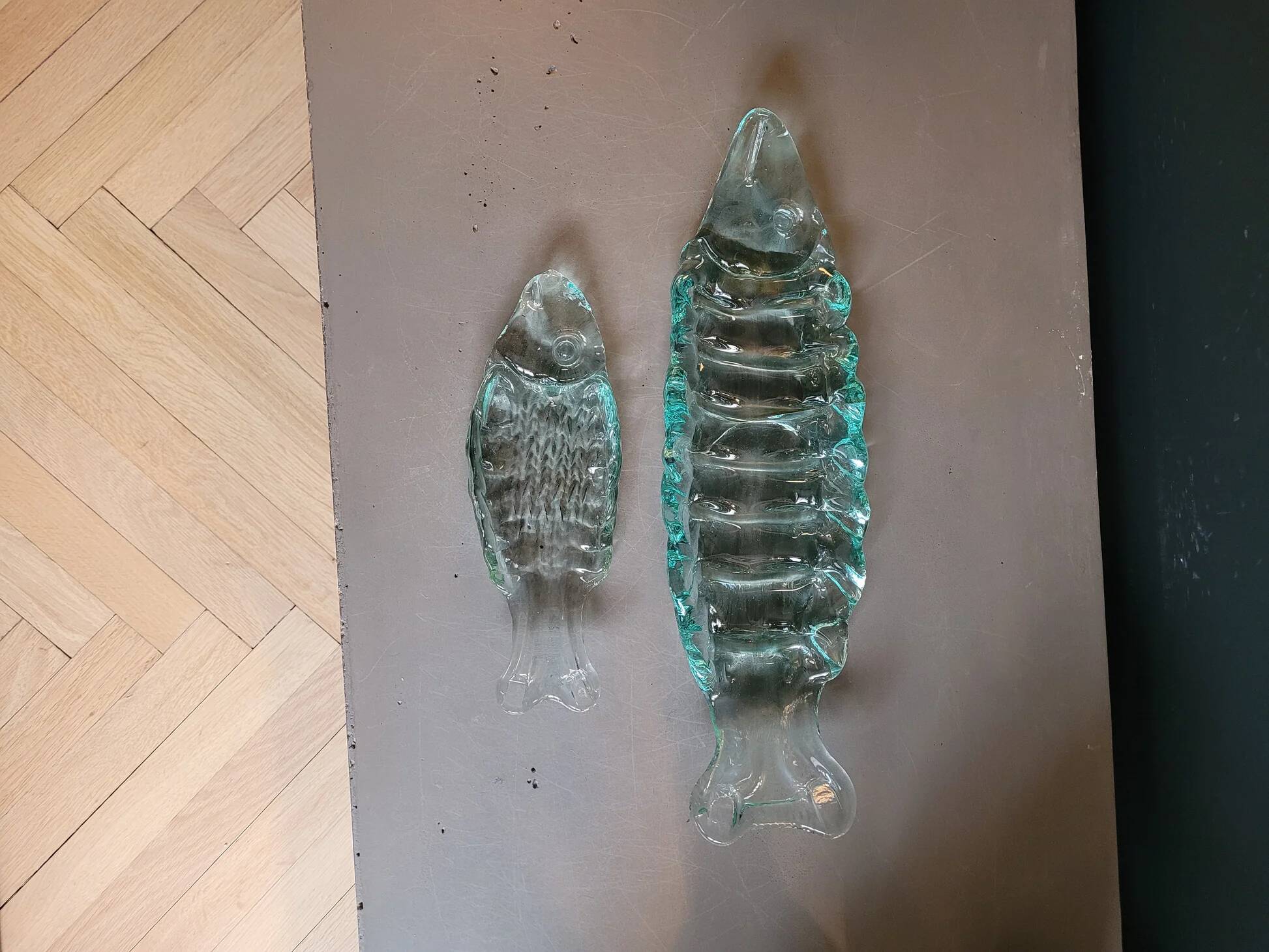 Pair of pressed glass sushi dishes