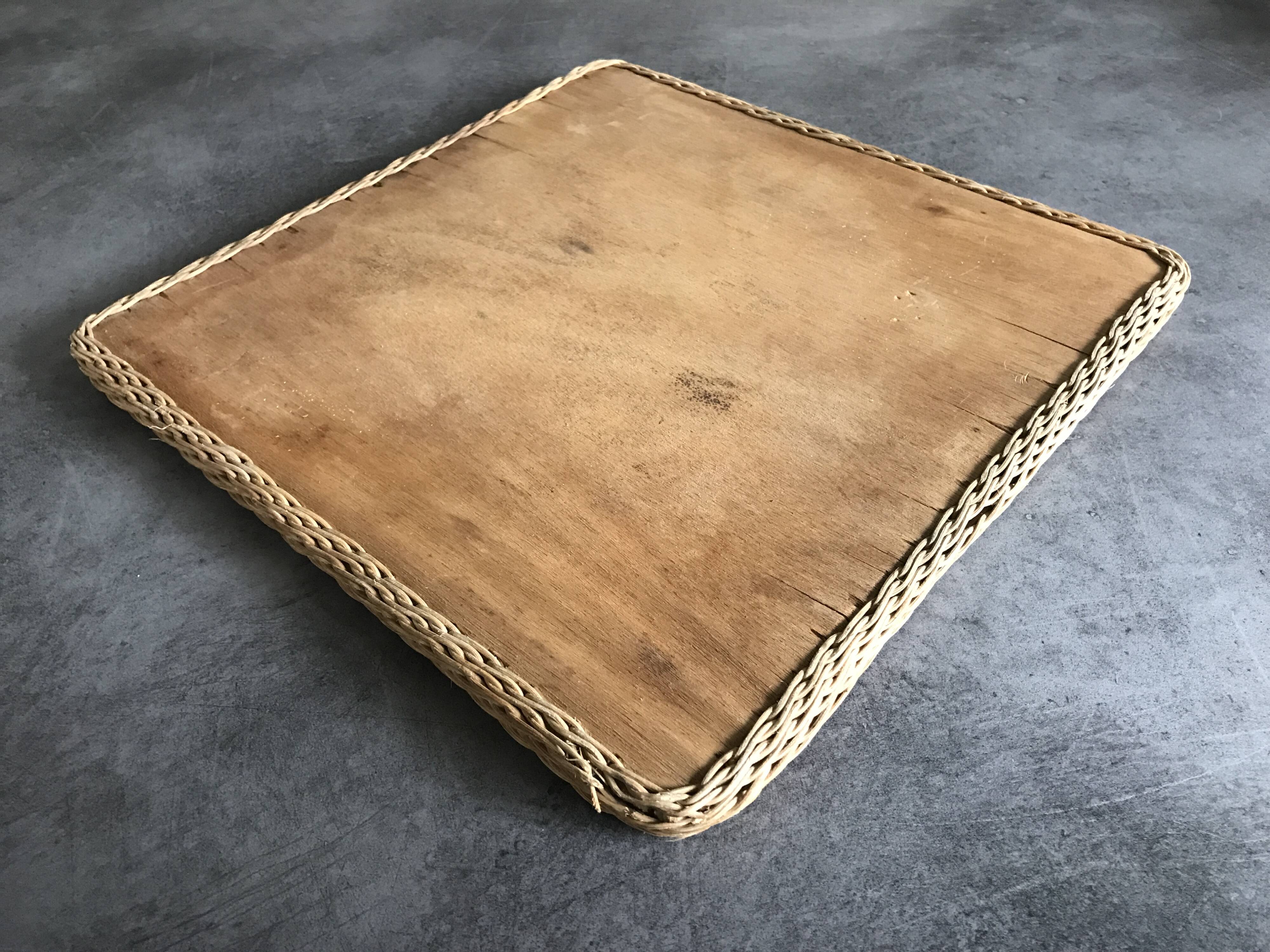 Ceramic tile trivet with vintage pattern woven wicker outline