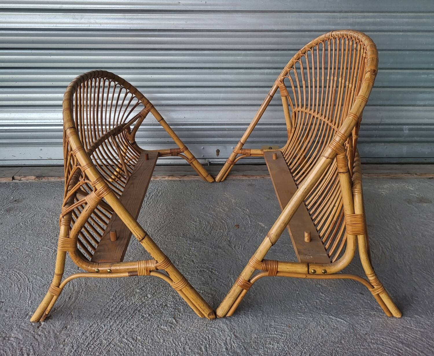 Bed in 2 parts, head and foot, or vintage rattan bench.