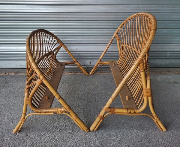Lit, tête et pied ou banquette en rotin vintage