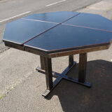 Table around 1980 steel and laminate black ash