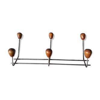 Porte manteaux double barre métal 6 boules bois collection vintage