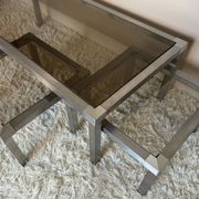 Table basse acier brossé design années 70 et gigognes
