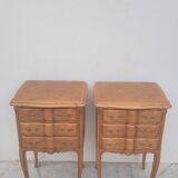 Pair of Louis xv style bedside tables in cherry wood, 3 drawers