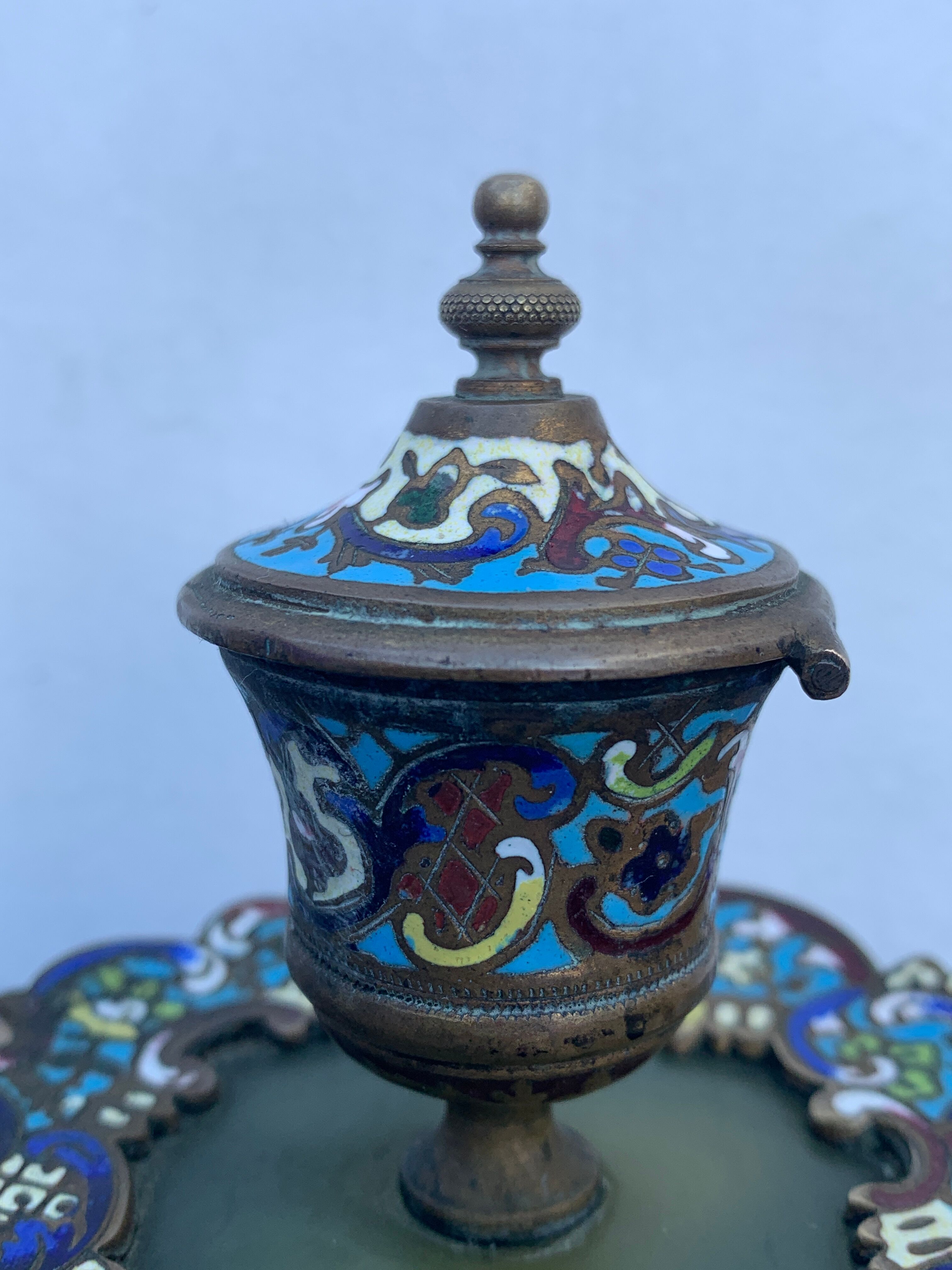 Bronze inkwell, cloisonné enamels, Napoleon III era